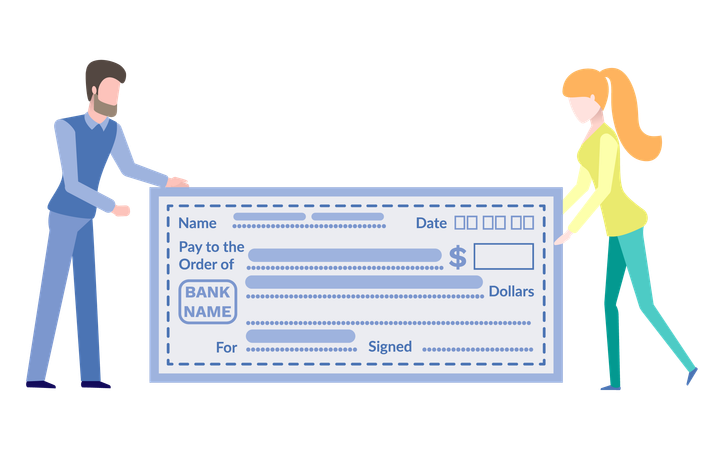 El hombre de negocios está pagando el cheque al empleado  Ilustración