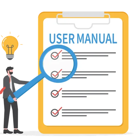 O homem de negócios está preparando o manual do usuário  Ilustração