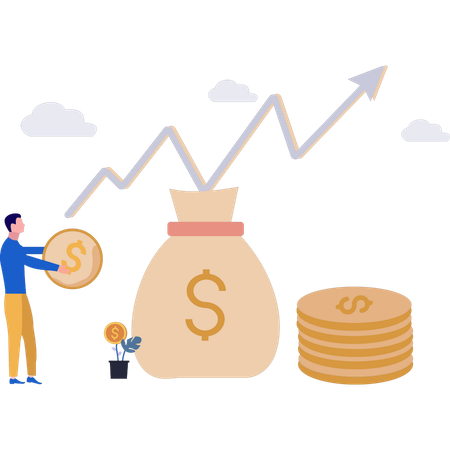 Empresário está segurando uma moeda de dólar  Ilustração