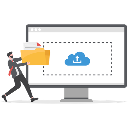 El empresario está cargando imágenes en la nube  Ilustración