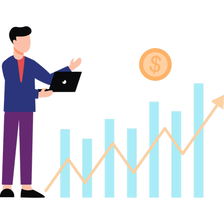 El hombre de negocios está trabajando en un gráfico de negocios.  Ilustración