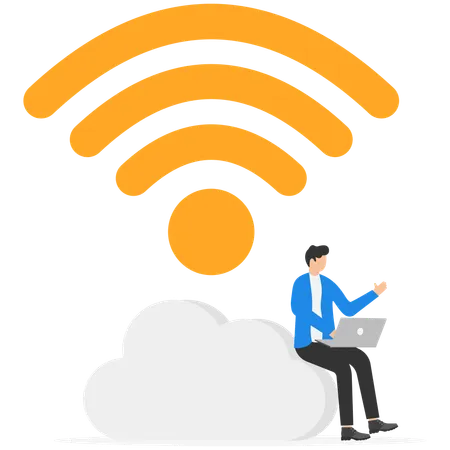 El empresario trabaja de forma remota mediante conexión wifi  Ilustración