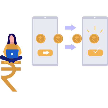 El hombre de negocios está transfiriendo dinero en línea  Ilustración