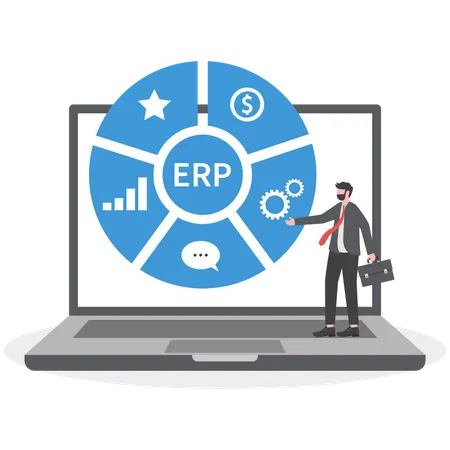 ERP Enterprise Resource Planning Para Produtividade E Melhoria De Negocios Software Empresarial Inovador Ilustração