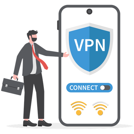 Empresário está usando tecnologia VPN  Ilustração