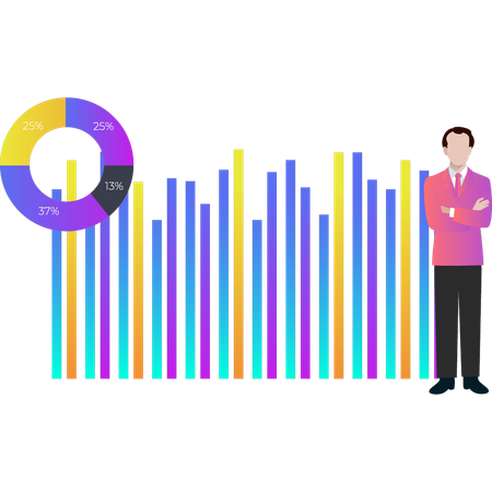 El hombre de negocios está viendo el gráfico de barras  Ilustración