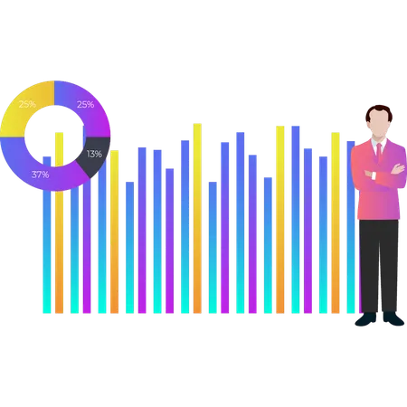 El hombre de negocios está viendo el gráfico de barras  Ilustración