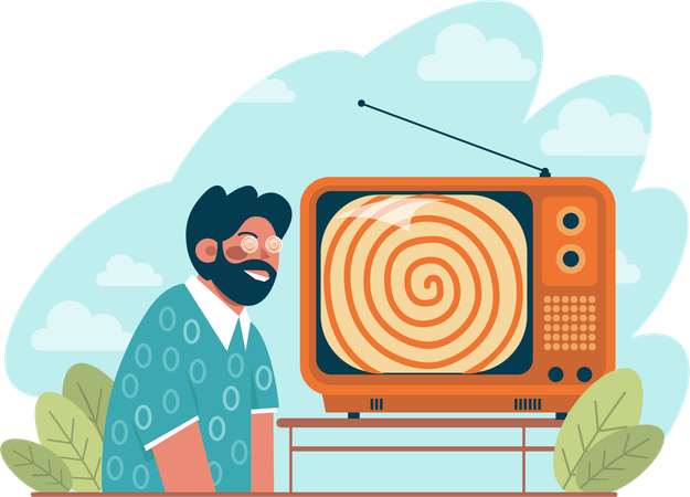 El hombre de negocios está viendo la televisión.  Ilustración