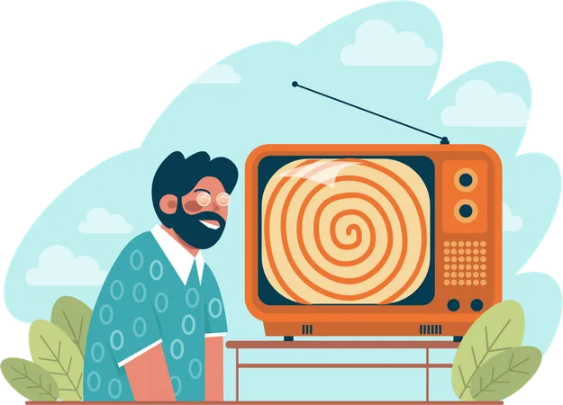 El hombre de negocios está viendo la televisión.  Ilustración