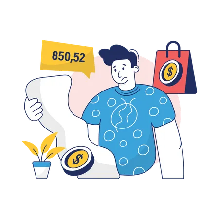 O empresário está visualizando a fatura de compras  Ilustração