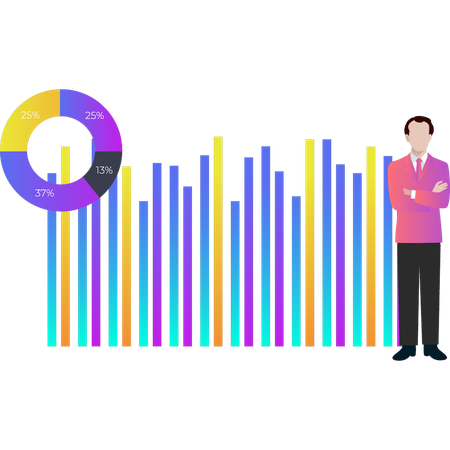 O empresário está visualizando o gráfico de barras  Ilustração