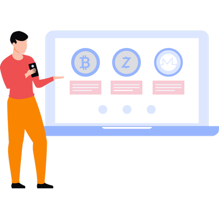 Empresário está visualizando o mercado de criptografia online  Ilustração