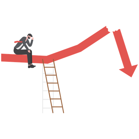 Empresário estressado com seta estatística quebrada caindo  Ilustração