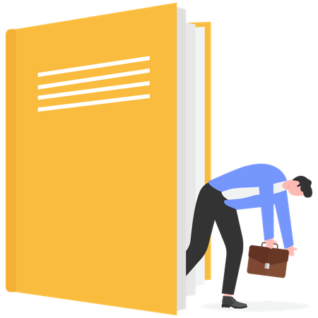 Empresário exausto de estudar ao sair pela grande porta aberta  Illustration