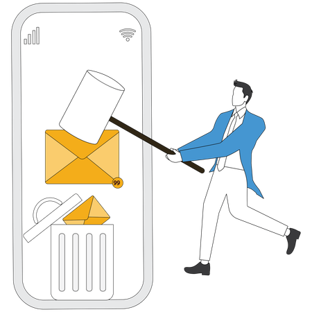 Empresário apagando correspondência comercial  Ilustração