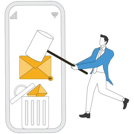 Empresário apagando correspondência comercial  Ilustração