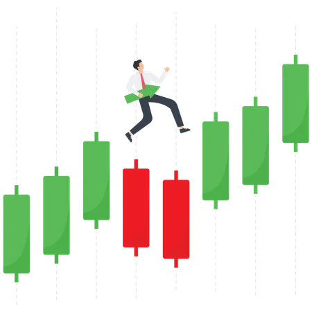 Empresário executa um gráfico de alta e queda de ações para controle e crescimento de renda  Ilustração