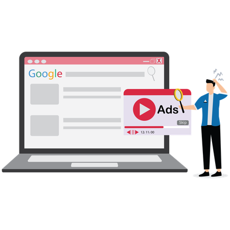 Empresário administrando anúncios do Google  Ilustração