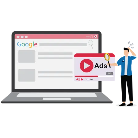 Empresário administrando anúncios do Google  Ilustração
