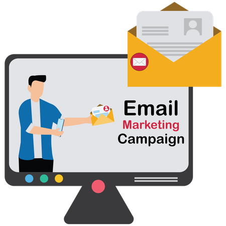 Empresário executando campanha de marketing por e-mail  Ilustração