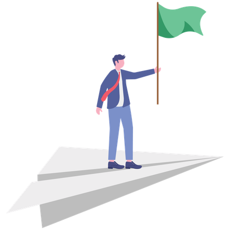 Un hombre de negocios exitoso lleva una bandera empresarial  Ilustración