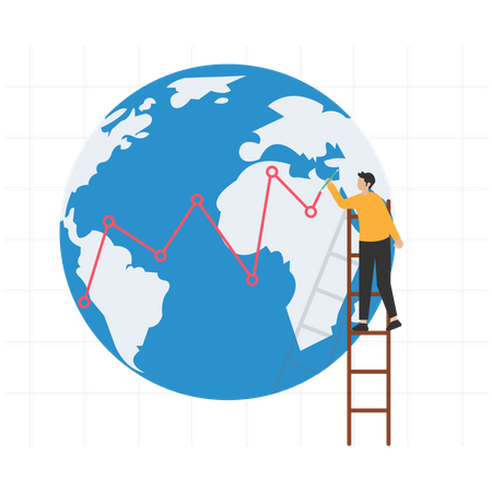 Experto empresario de pie en la tierra dibujando gráfico financiero  Ilustración