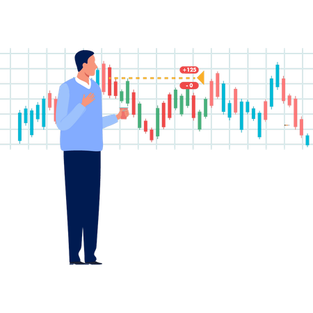 Empresario explicando el gráfico de operaciones del mercado de valores  Ilustración