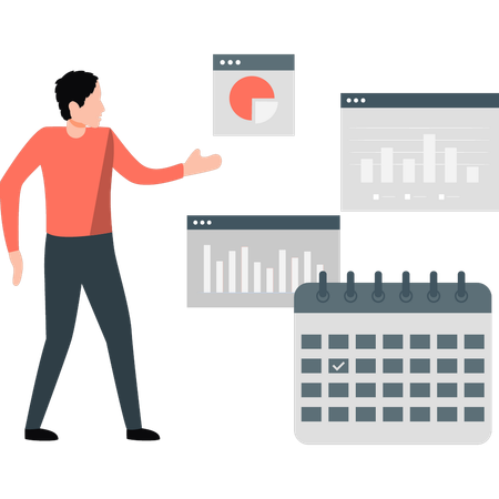 Hombre de negocios explicando gráficos de negocios  Ilustración