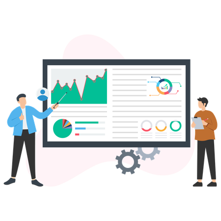 Empresário explicando gráfico de marketing  Ilustração