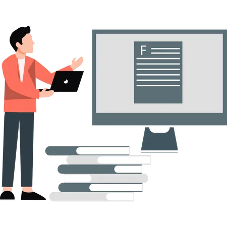 Hombre de negocios explicando un gráfico en una computadora portátil  Ilustración