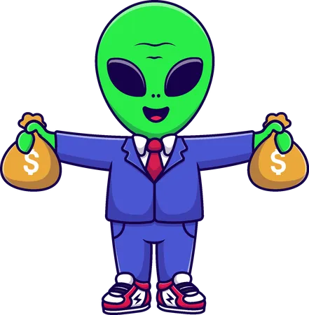 Empresario extraterrestre sosteniendo una bolsa de dinero  Ilustración