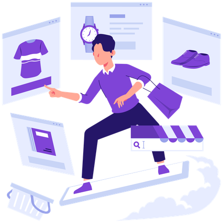 Empresário faz compras online  Ilustração