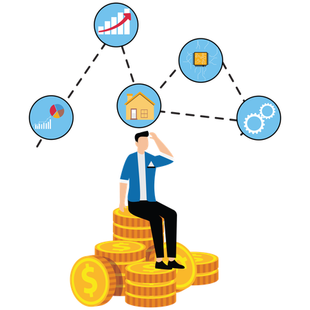 Empresário fazendo alocação de ativos  Ilustração