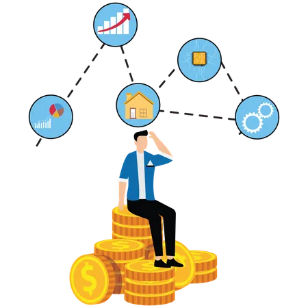 Empresário fazendo alocação de ativos  Ilustração