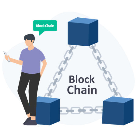 Empresário fazendo análise de blockchain  Ilustração