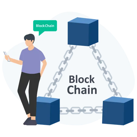 Empresário fazendo análise de blockchain  Ilustração