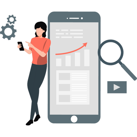 Empresário fazendo análise de diagrama no telefone  Ilustração