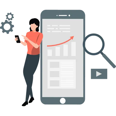 Empresário fazendo análise de diagrama no telefone  Ilustração