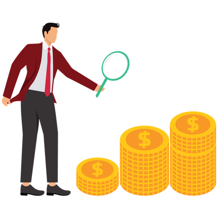 Empresário fazendo análise de investimentos financeiros para retornos crescentes  Ilustração