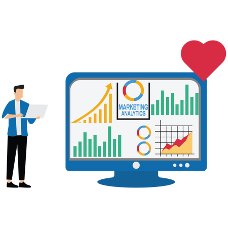 Empresário fazendo análise de marketing  Ilustração