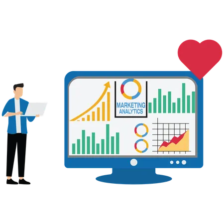 Empresário fazendo análise de marketing  Ilustração