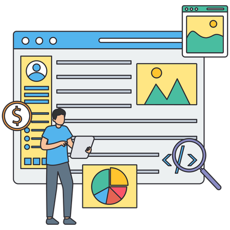 Empresário fazendo análise de página da web  Ilustração