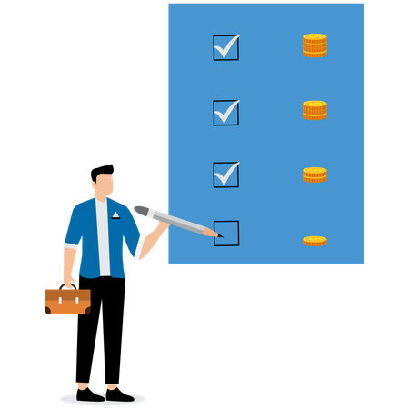 Empresário fazendo análise de portfólio  Ilustração