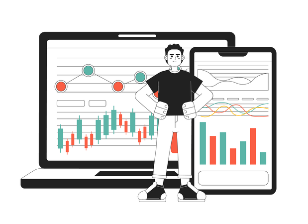 Empresário fazendo análise financeira  Ilustração