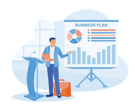 Empresário fazendo apresentação de plano de negócios no escritório  Ilustração