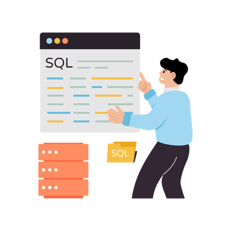 Empresário fazendo codificação sql  Ilustração