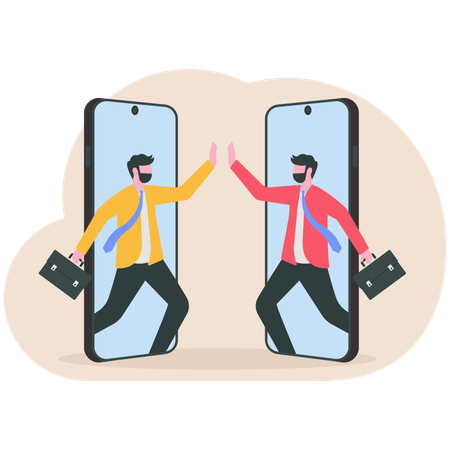 Empresário fazendo colaboração online  Ilustração