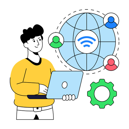 Empresário fazendo conectividade de rede  Ilustração