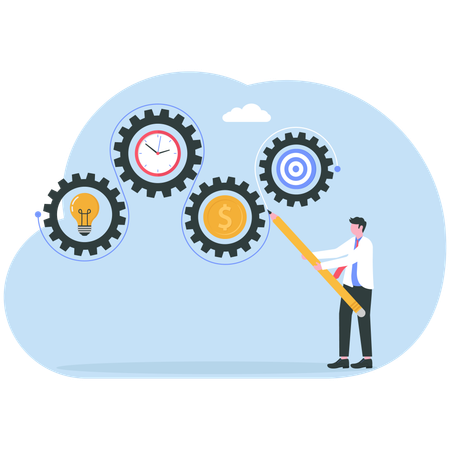 Empresário fazendo configurações de mercado  Ilustração