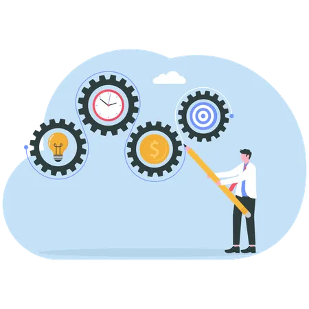 Empresário fazendo configurações de mercado  Ilustração